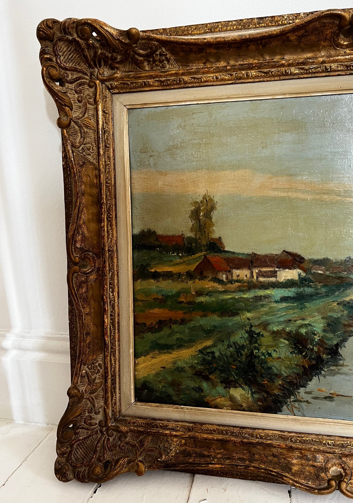 Large Belgian Landscape Oil Painting in beautiful frame