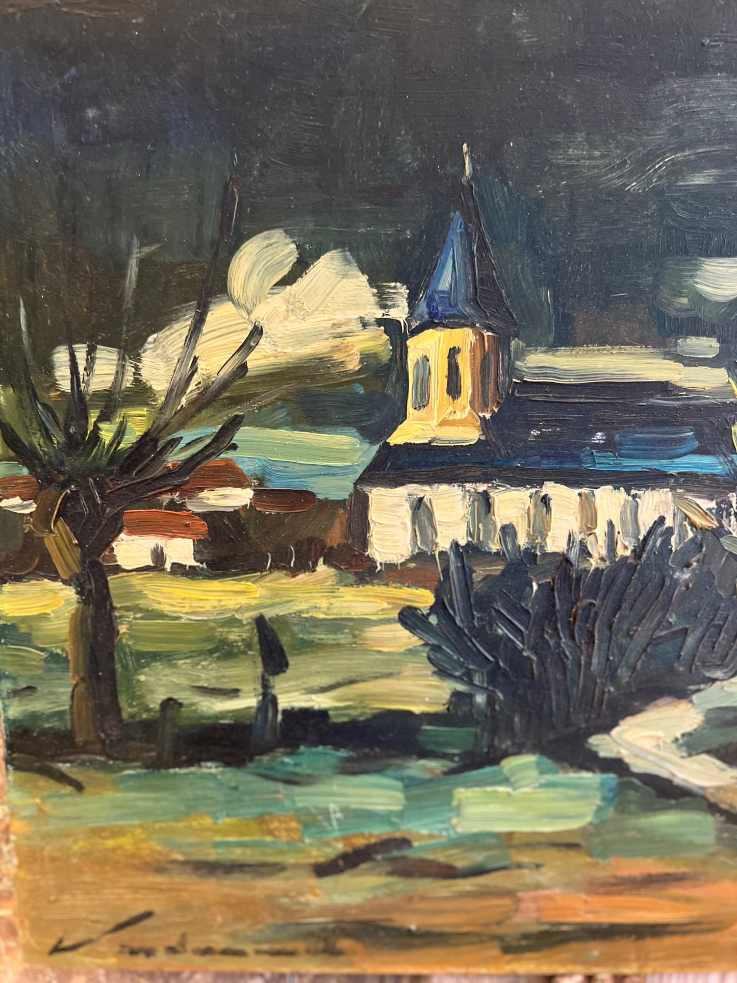 Dark French Impasto Landscape Painting