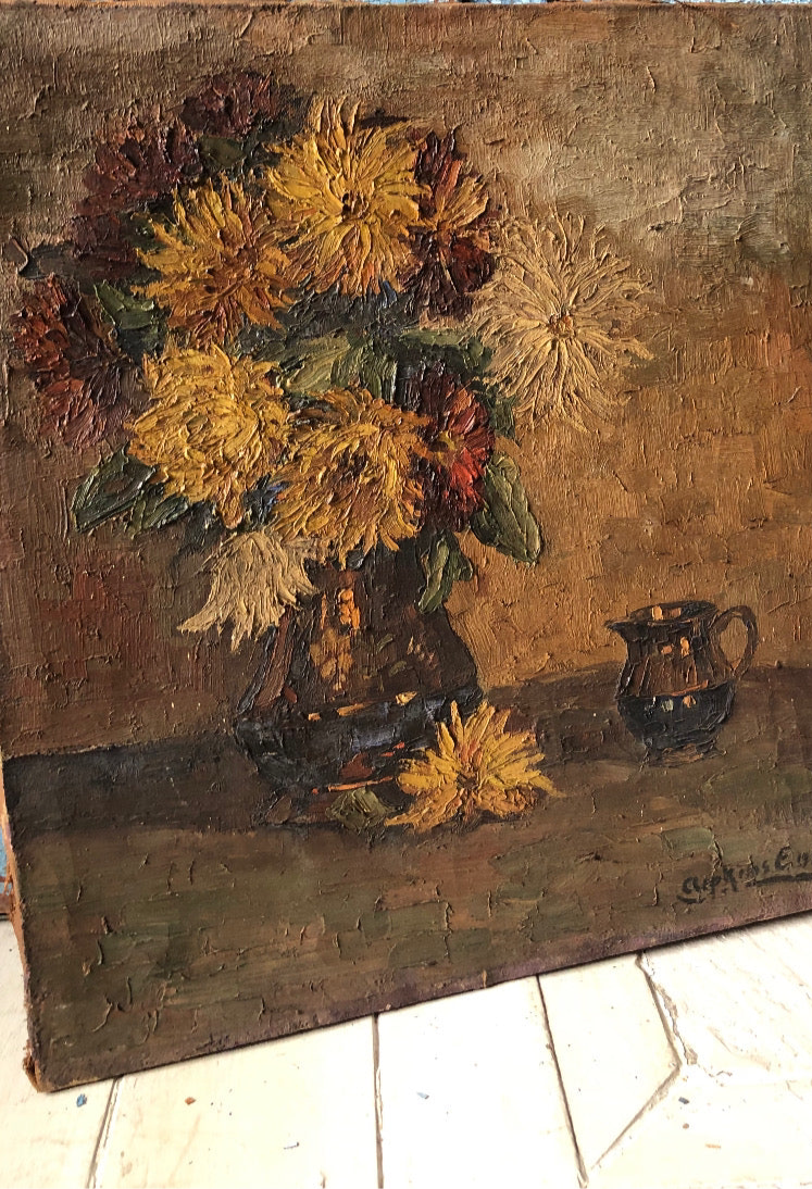 Large Belgian Floral oil painting on canvas signed and dated 1930