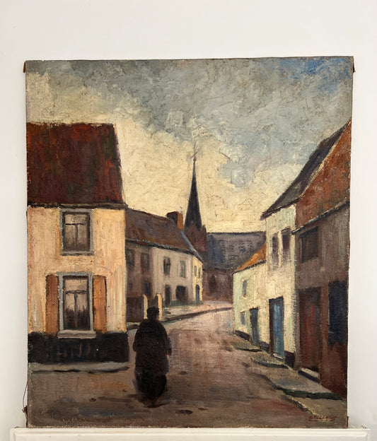 Large Vintage French Oil on Canvas Painting