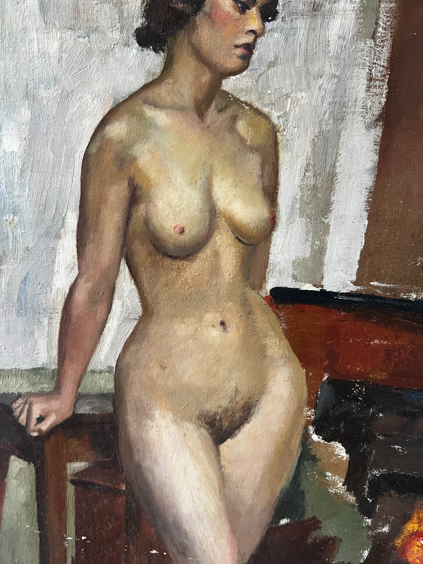 Stunning Large Double Sided Nude Oil on Canvas Painting