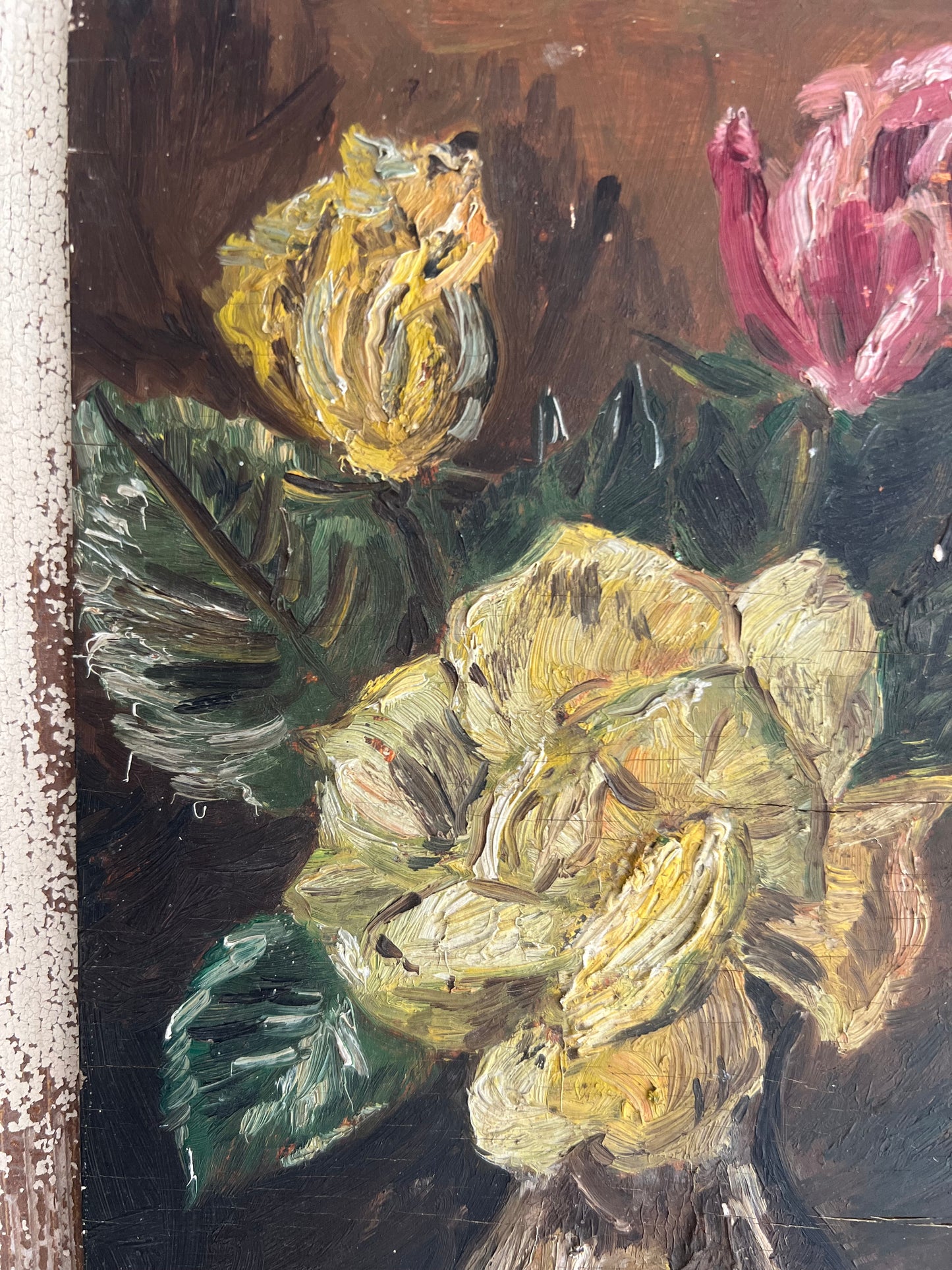 Charming Small French Floral Painting on red tablecloth Oil Painting