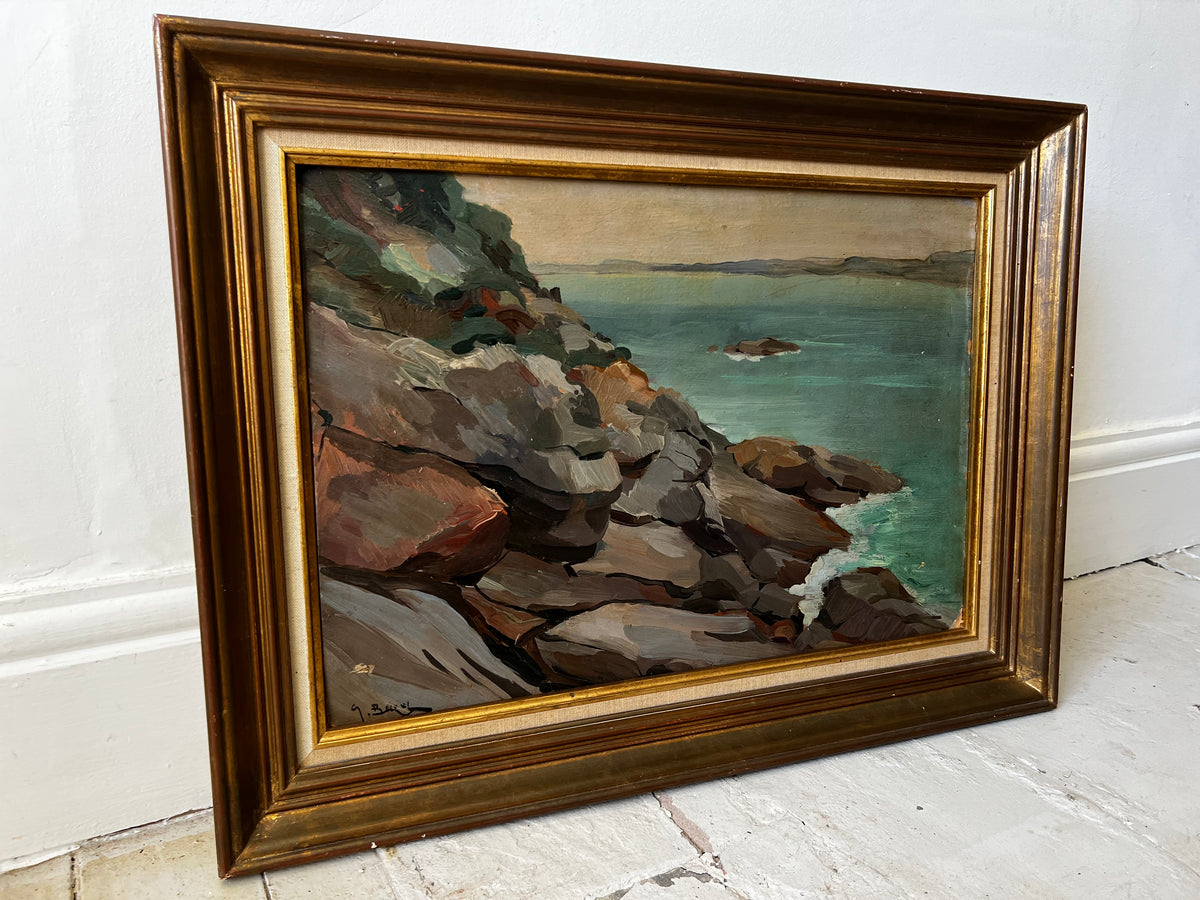 Large French Seascape Oil Painting in period frame