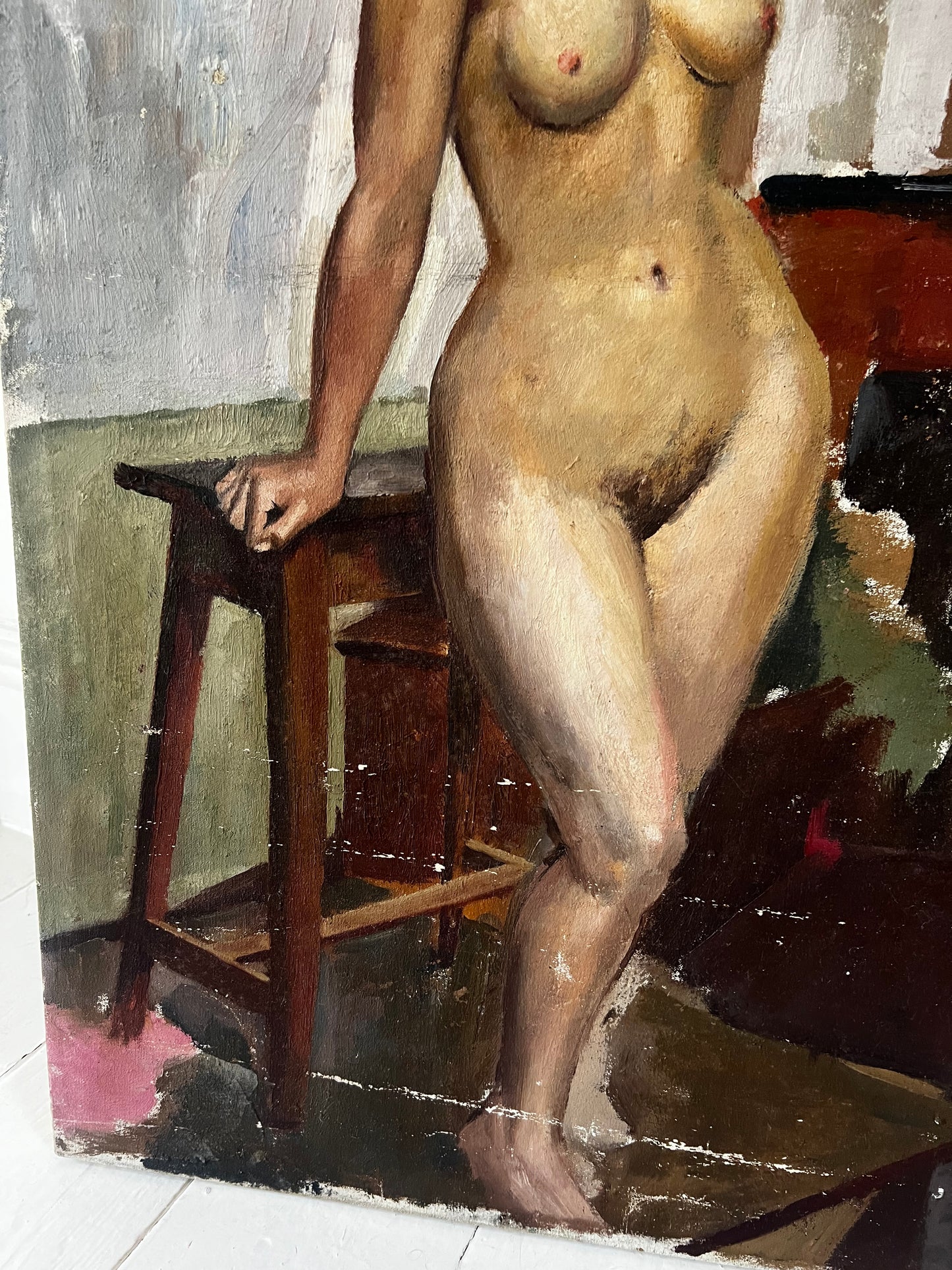 Stunning Large Double Sided Nude Oil on Canvas Painting