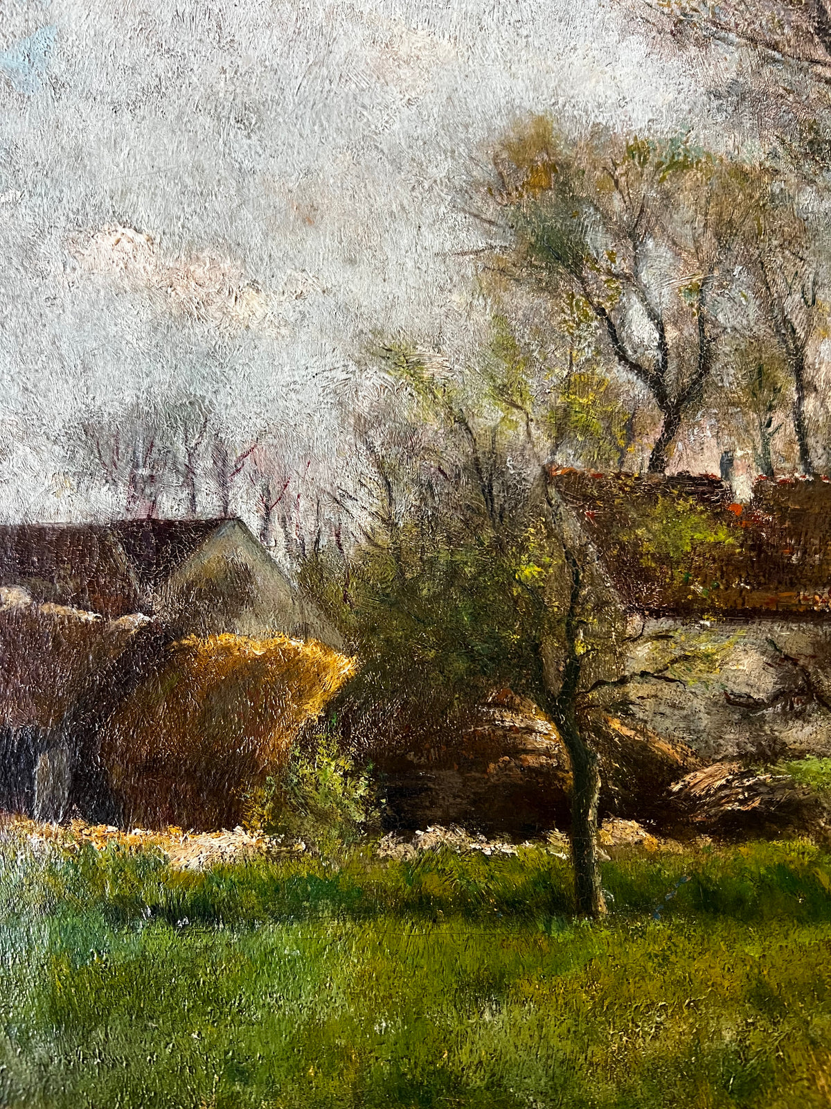 Beautiful French Antique Countryside oil painting on canvas dated 1876