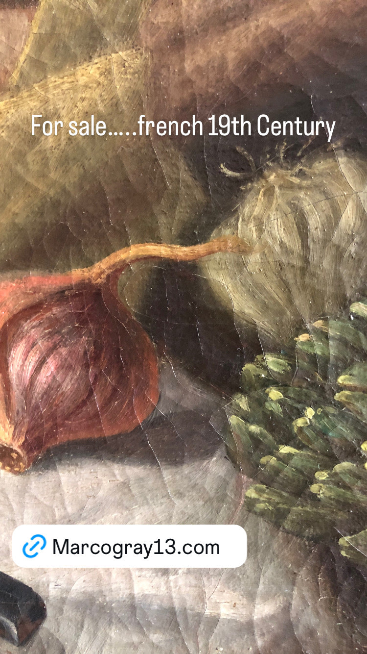 French 19th Century Dark oil on canvas still life painting