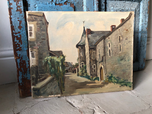 Vintage French Oil On Canvas Village Scene