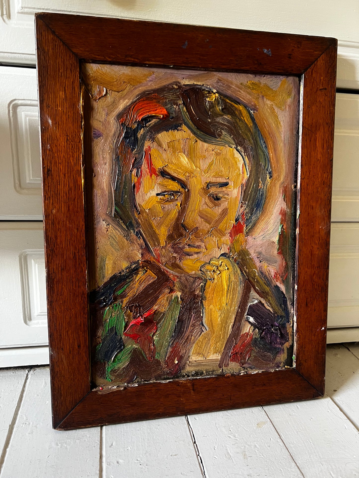 Mid Century Expressionist Female Portrait thick impasto Painting