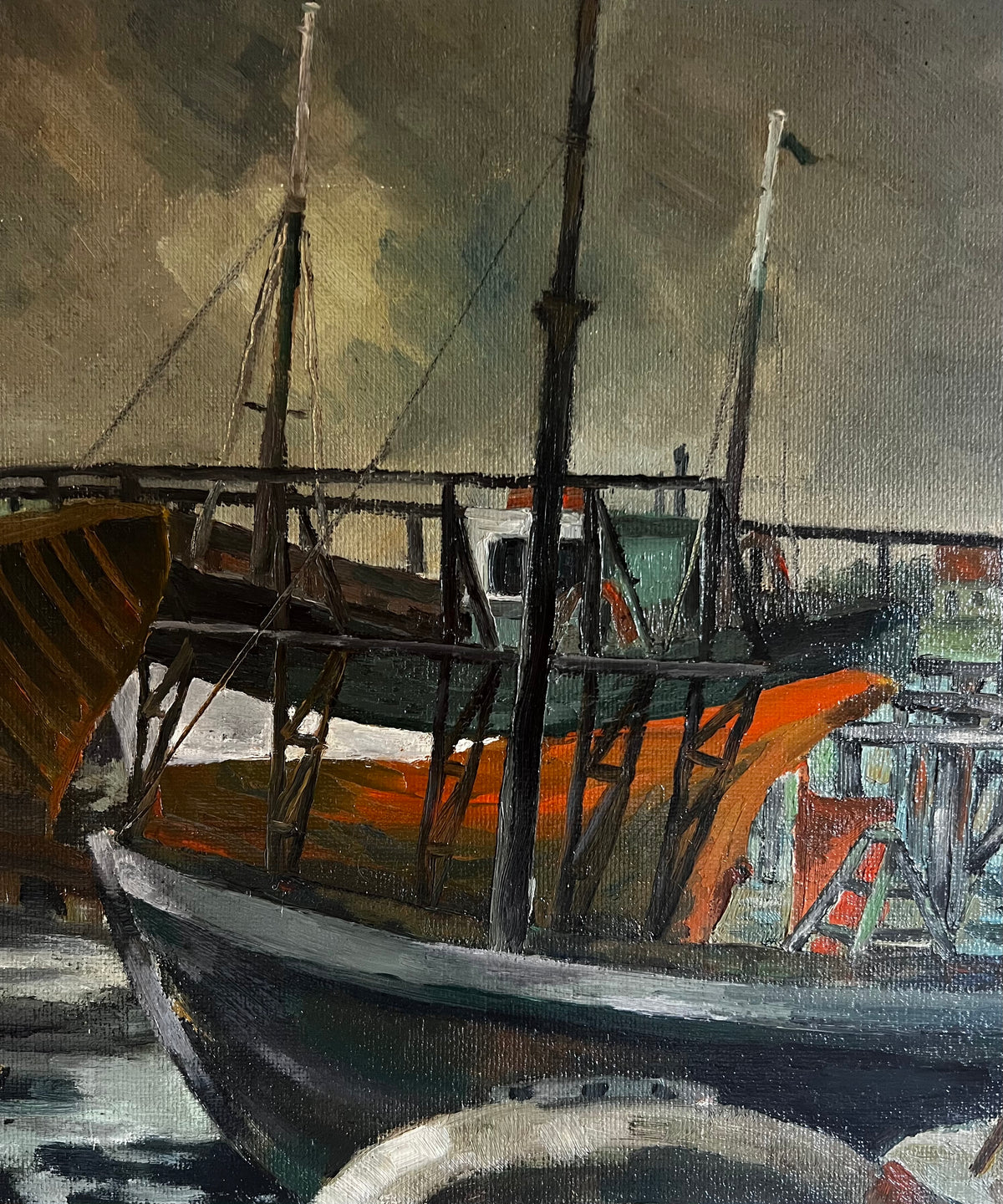 French Boats Oil Painting on Board