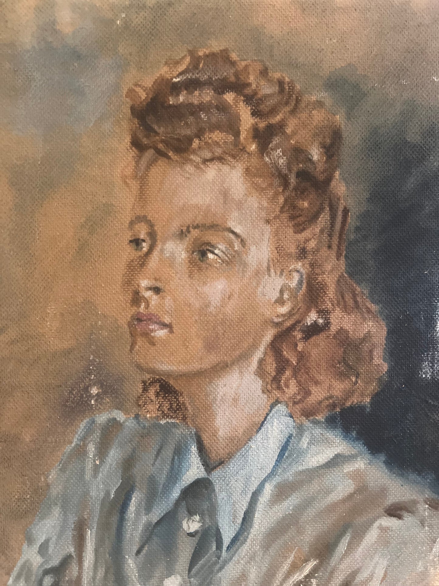 French 1940’s Oil on Board Portrait Painting