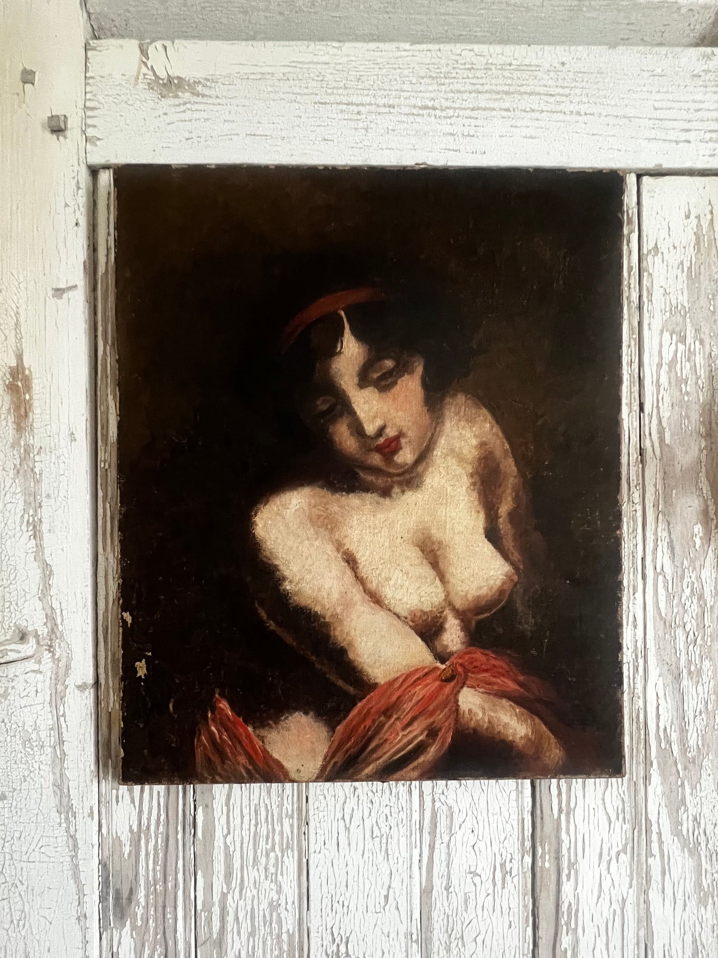 French Female Portrait Oil on Canvas Painting
