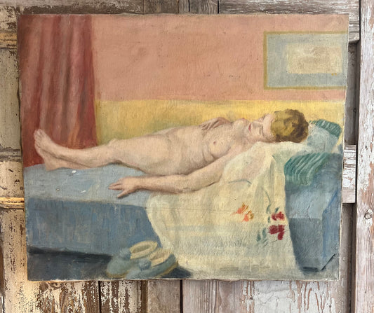 British oil on canvas nude painting