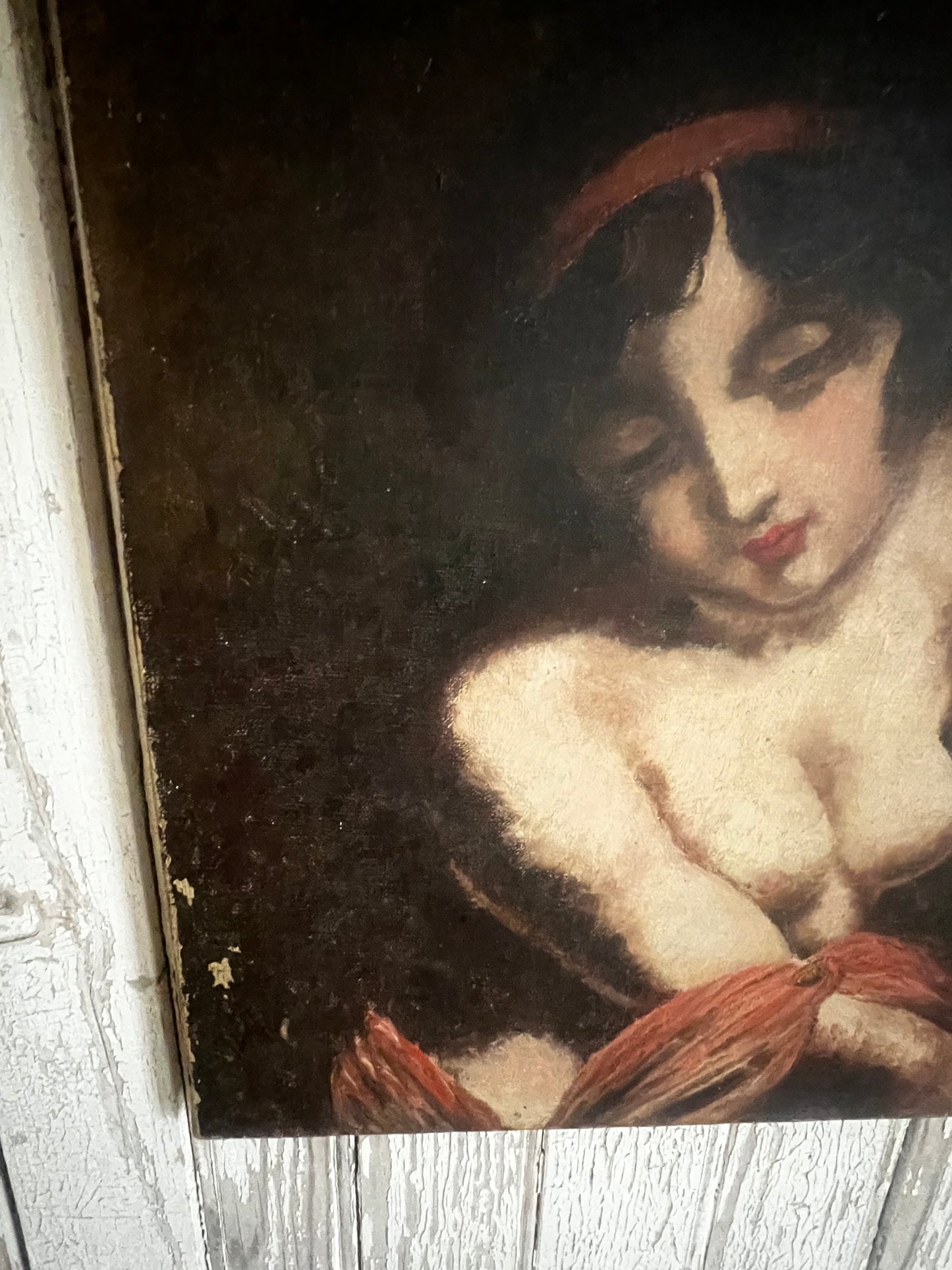 French Female Portrait Oil on Canvas Painting