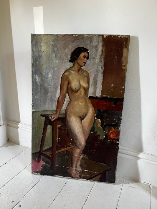 Stunning Large Double Sided Nude Oil on Canvas Painting