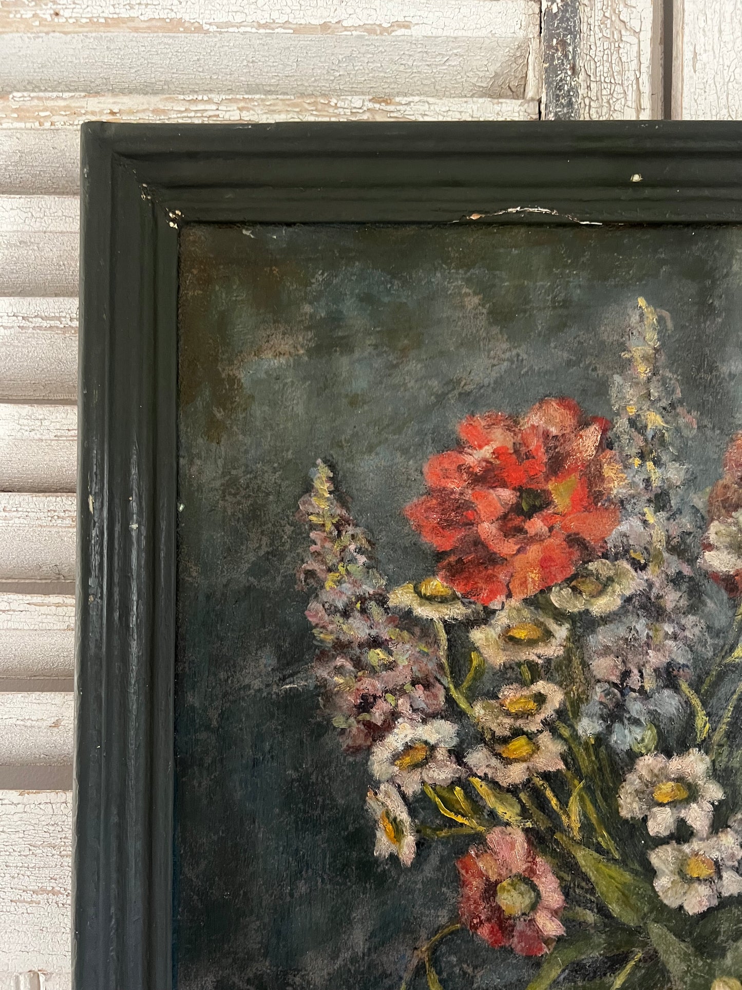 Large French Dark Floral Oil Painting