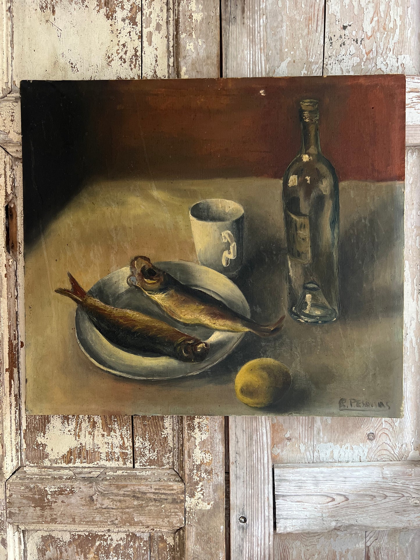 Large French Fish Still Life Oil Painting on Canvas