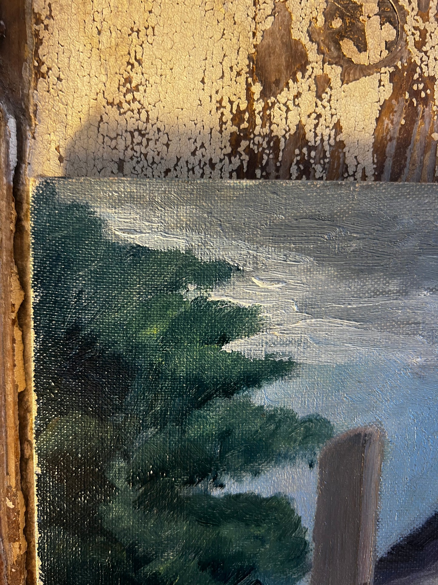 Vintage French Oil on Board Painting ‘ Roof Tops ‘