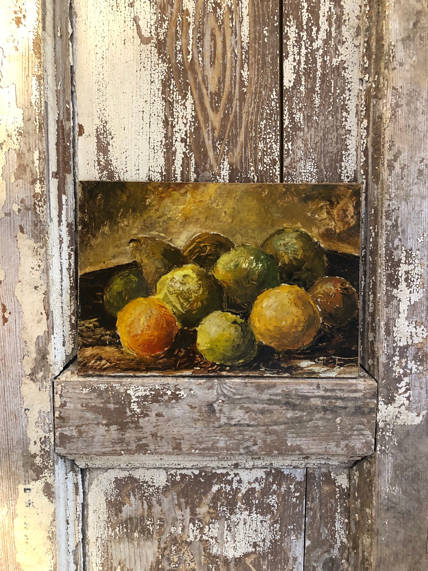 French small acrylic still life painting of fruit