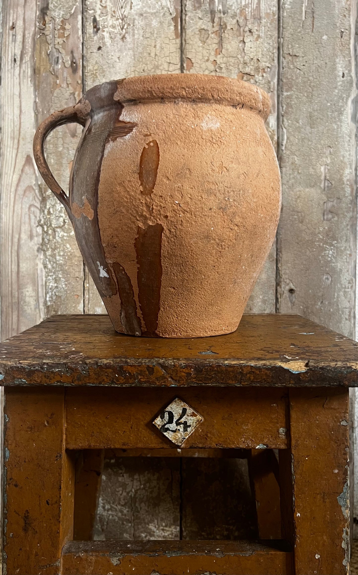 French 19th Century Terracotta Confit Pot with glazed interior