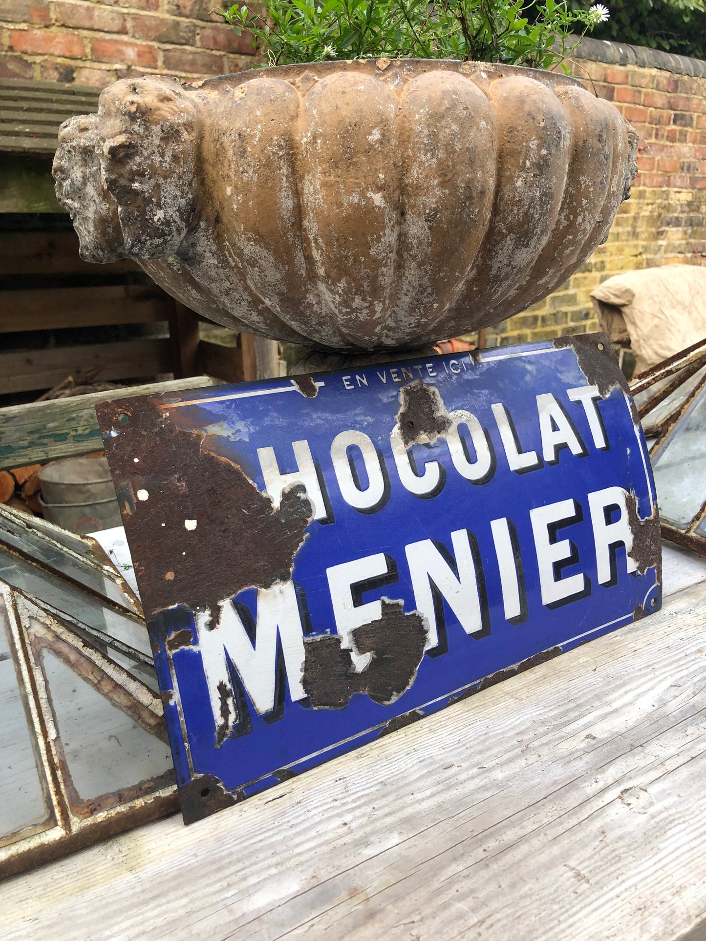 Rare Original Chocolat Menier curved enamel sign