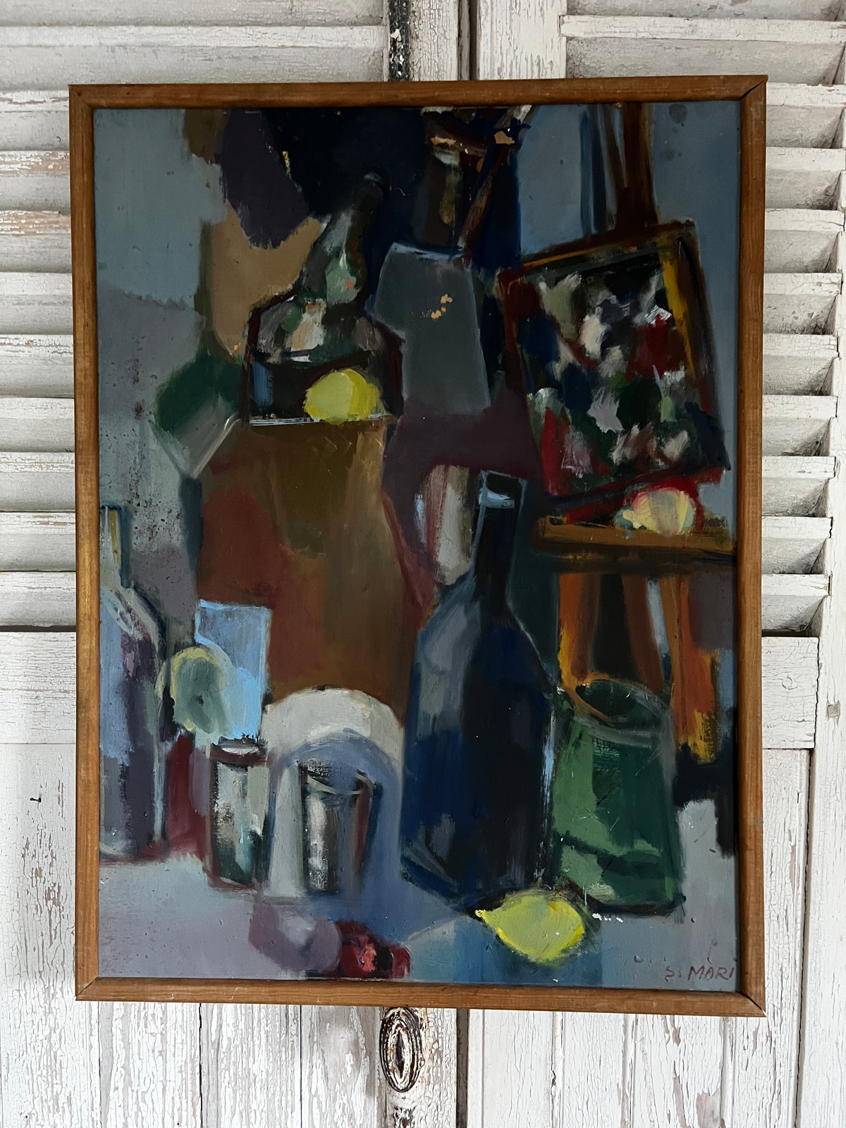 Vintage Abstract French Oil on Canvas still life Painting