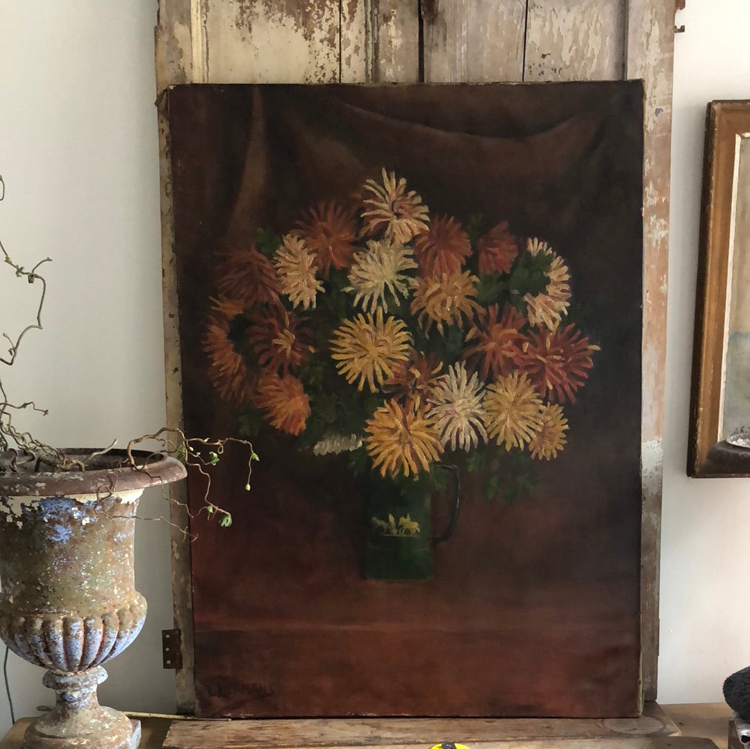 A very large Belgian Floral Oil on canvas Painting