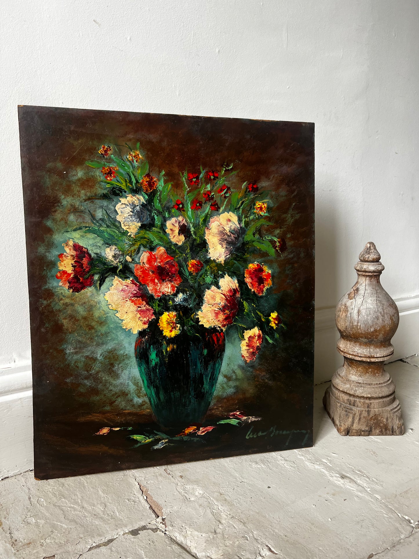Beautiful Large French Floral Oil Painting