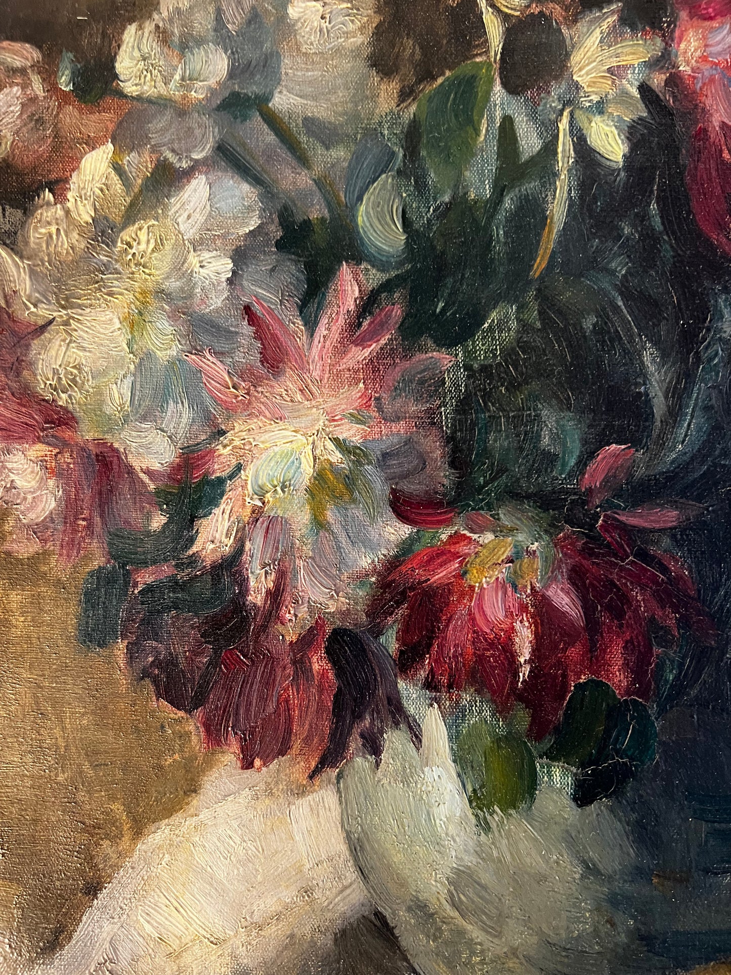 French 1930’s Still Life Oil Painting on Canvas Pears & Flowers