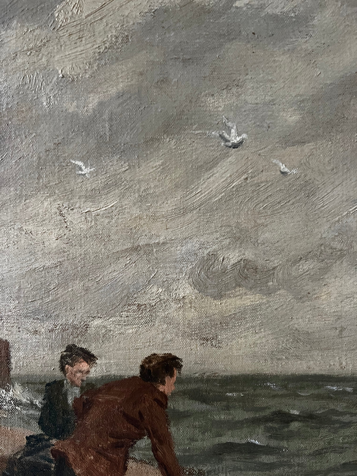 Large British Oil on Canvas Painting ‘Windy Seaside’