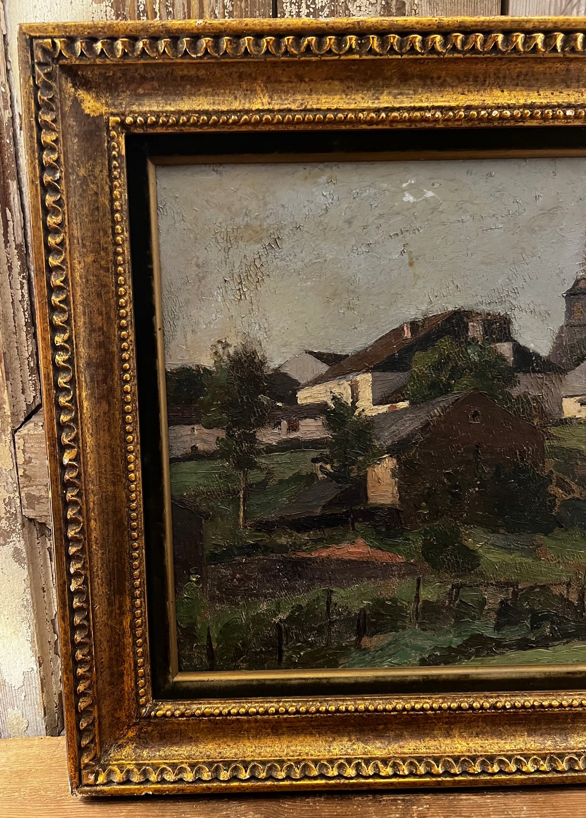 RESERVED FOR H Framed Vintage French Landscape Oil Painting