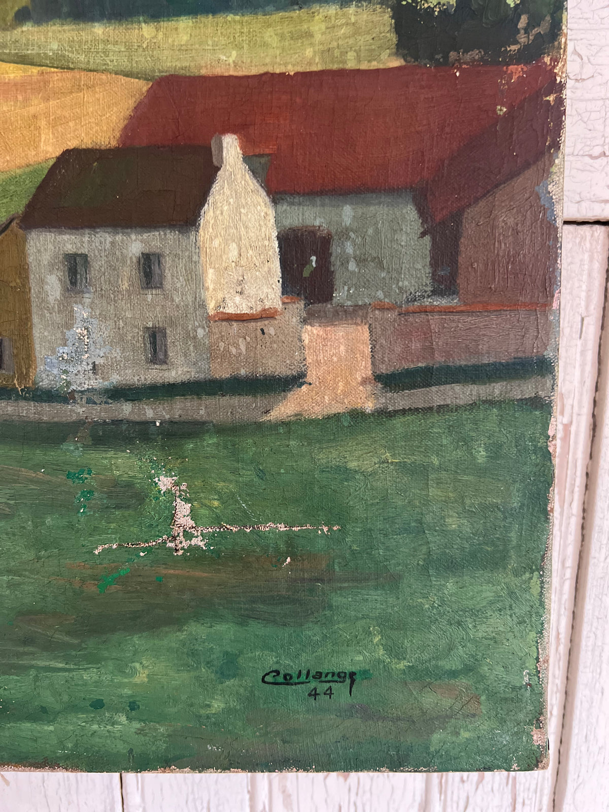 Vintage French Oil on Canvas Painting 1944
