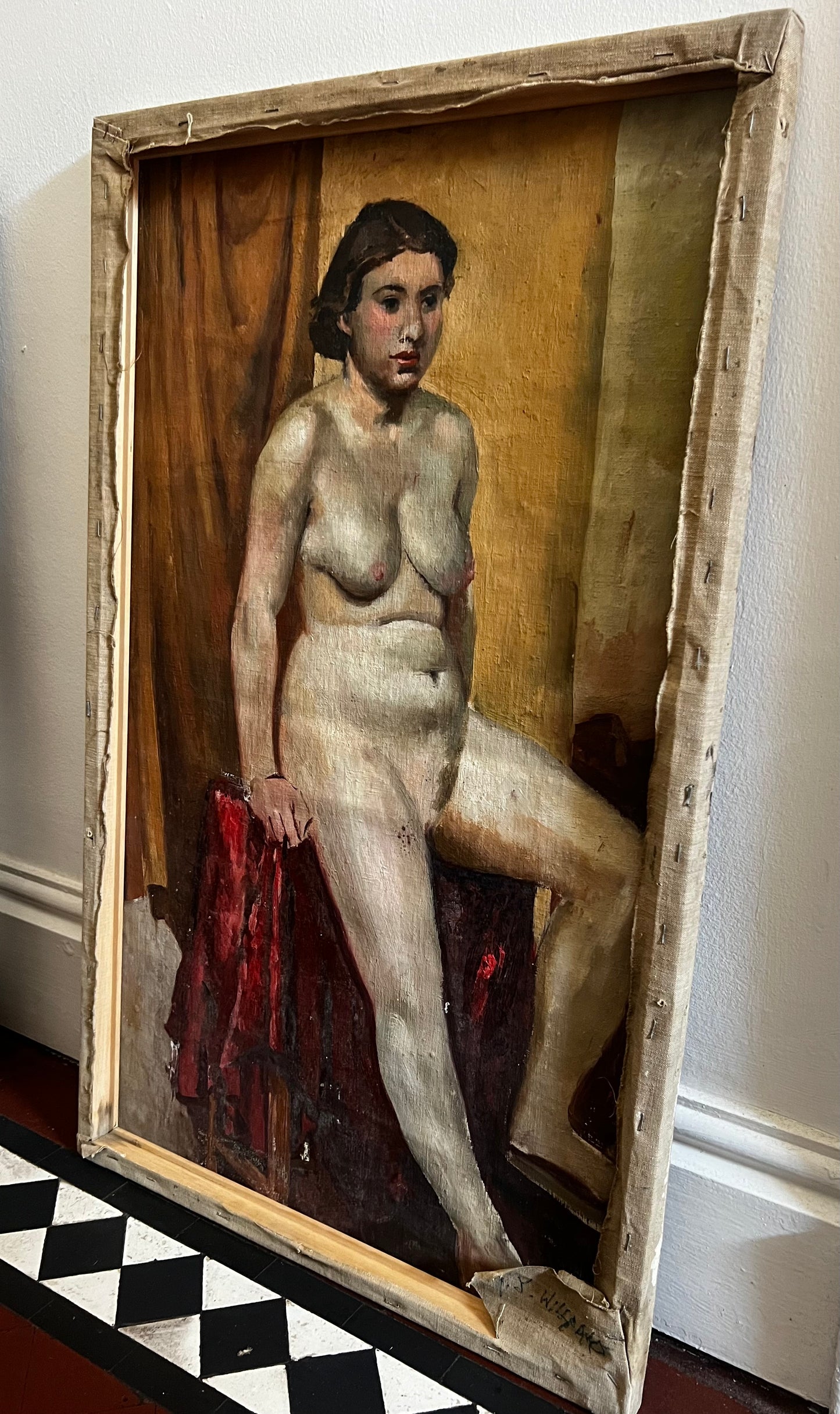 Stunning Large Double Sided Nude Oil on Canvas Painting