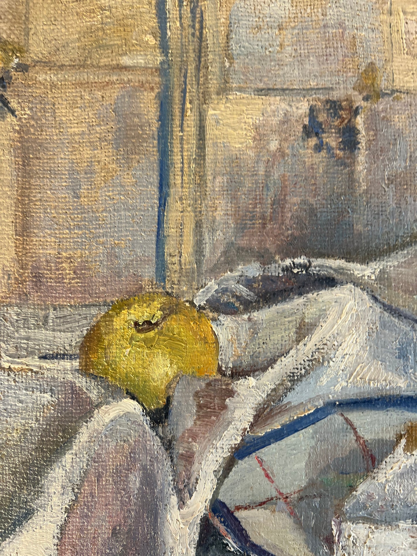 Cheese & Bread French Oil on Canvas Painting by J Mathieu 1955