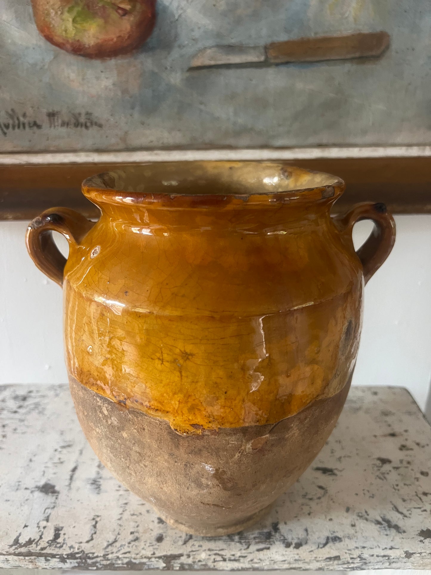 French Antique Confit Pot with gorgeous glaze