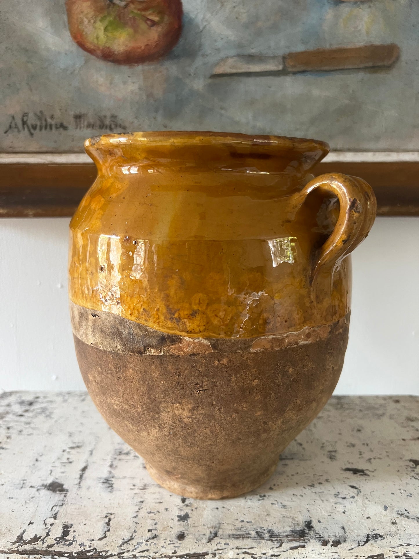 French Antique Confit Pot with gorgeous glaze
