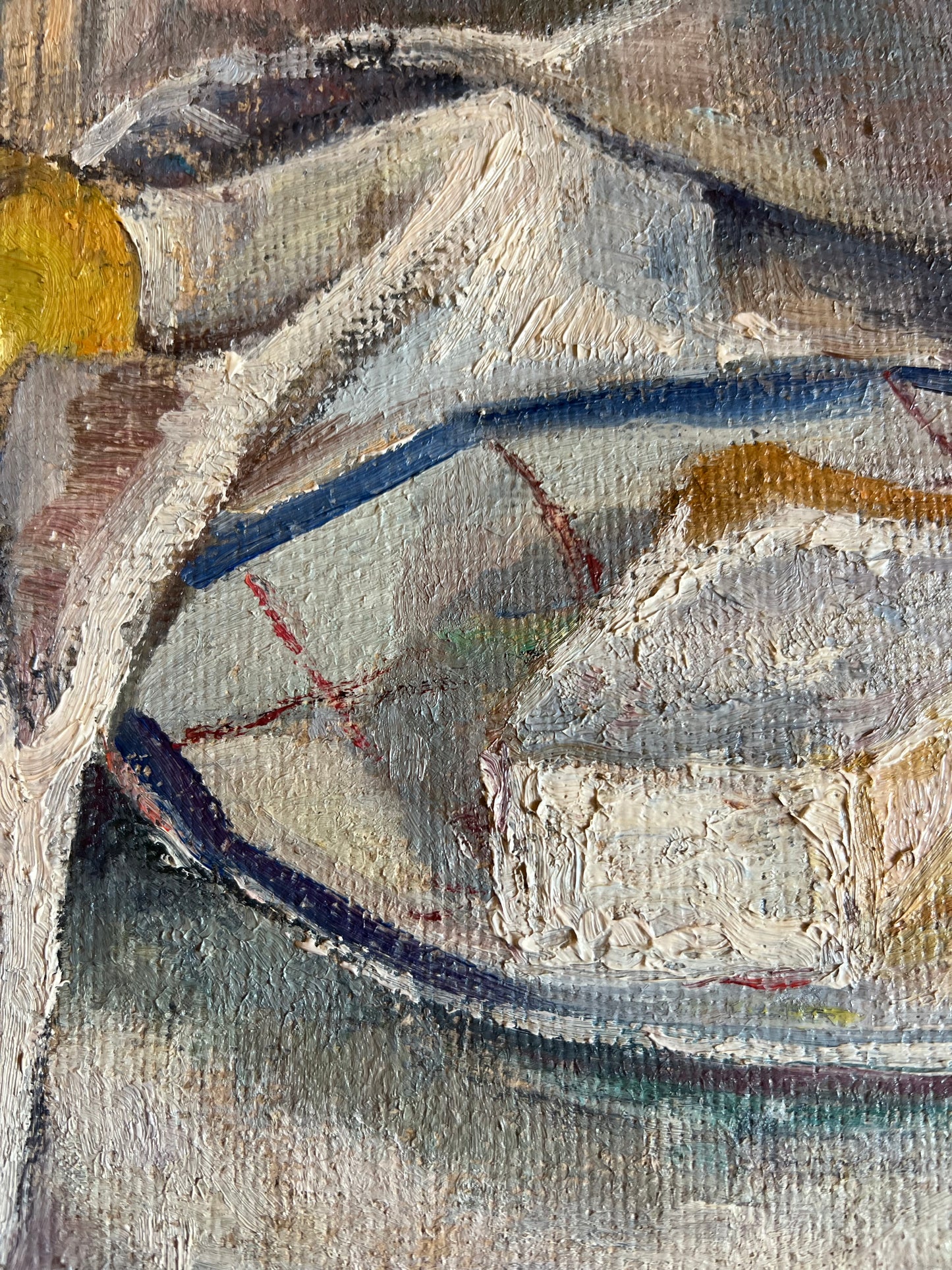 Cheese & Bread French Oil on Canvas Painting by J Mathieu 1955