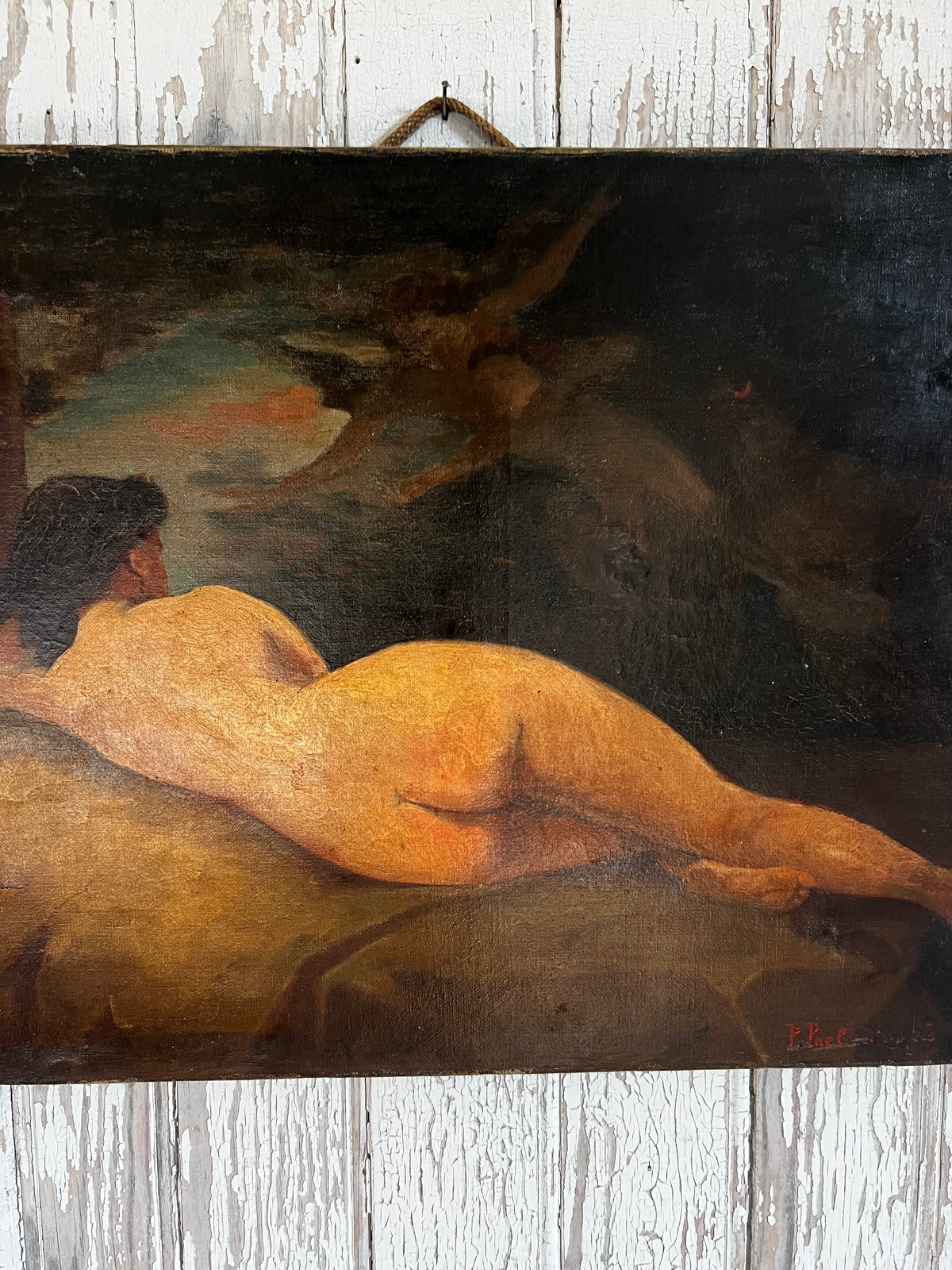 French 19th Century Oil on Canvas Painting Nude & Cherubs