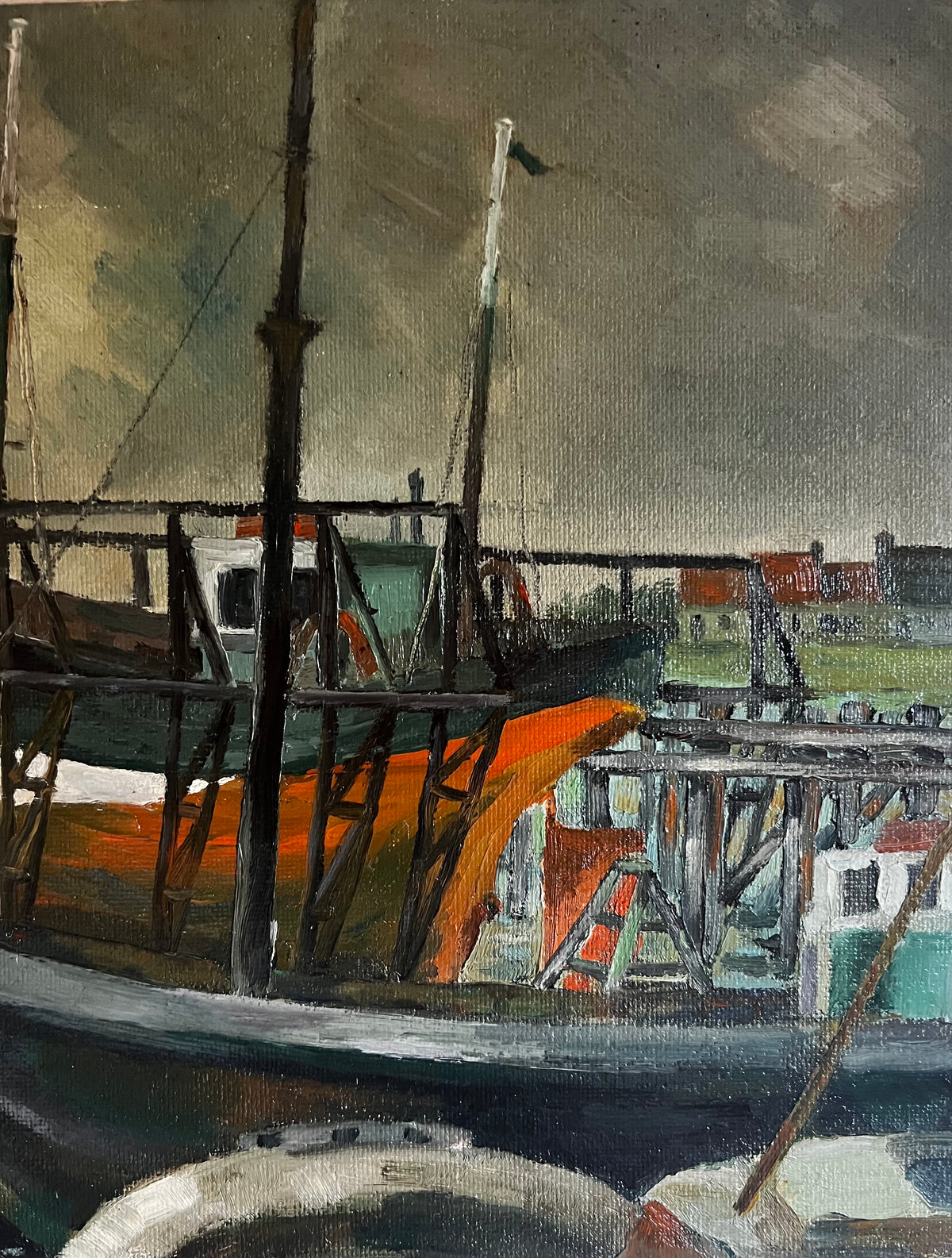 French Boats Oil Painting on Board