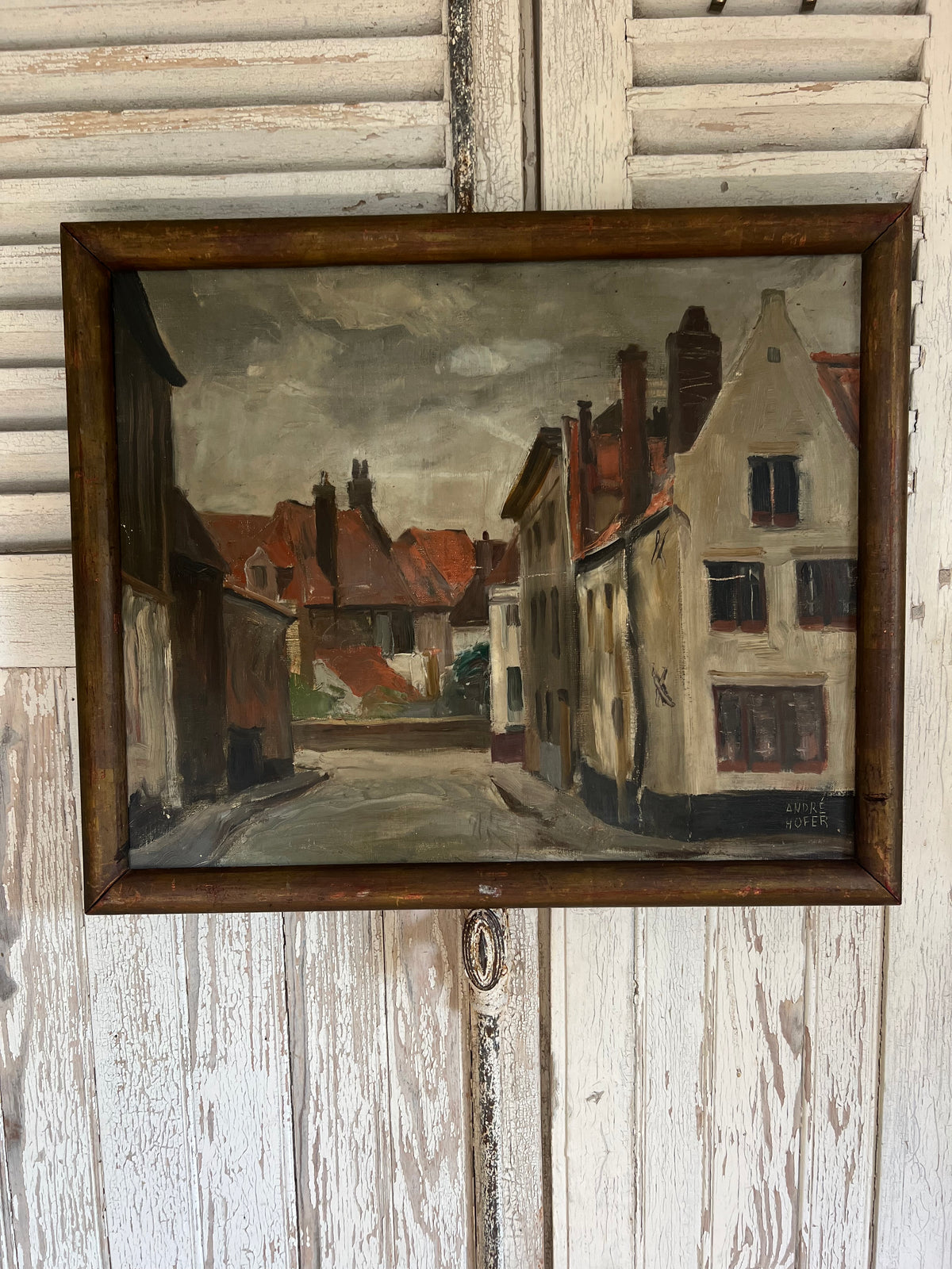 Antique Belgian Oil on Canvas Bruges 1926 by Andre Hoffer