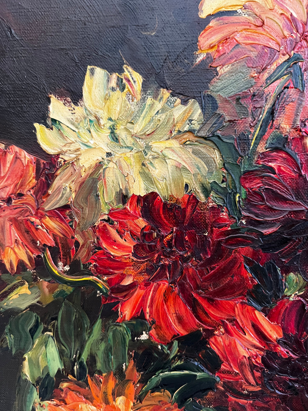Large Framed French Oil on Canvas Floral Painting
