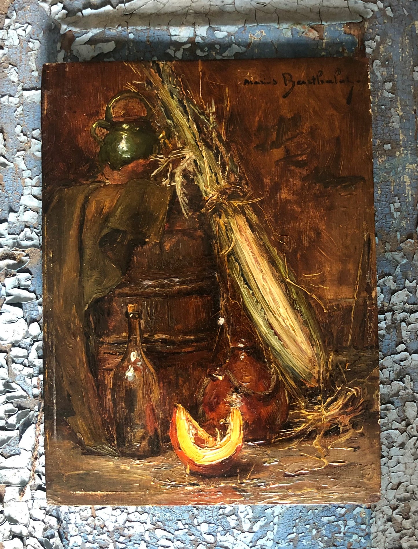 French 19th Century Oil Painting on wood panel by Marius Barthalot 1861-1955