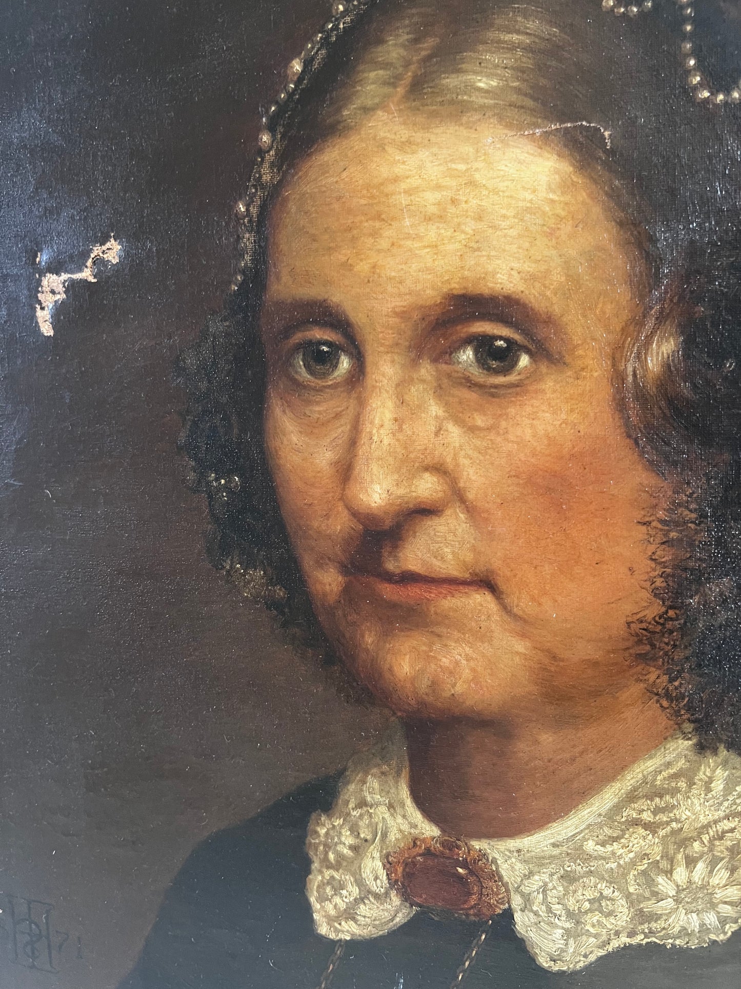 Dark Female Portrait Oil on Canvas Painting 1871