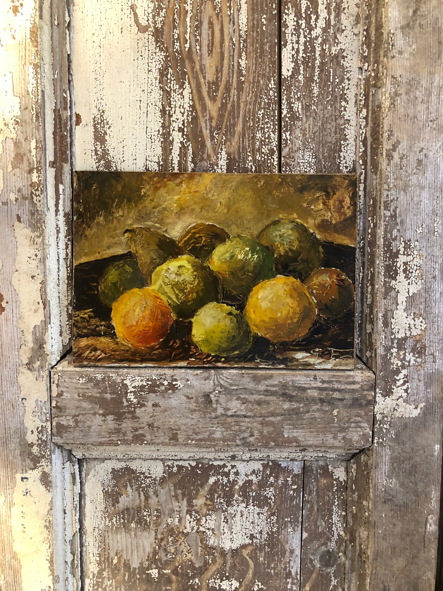 French small acrylic still life painting of fruit