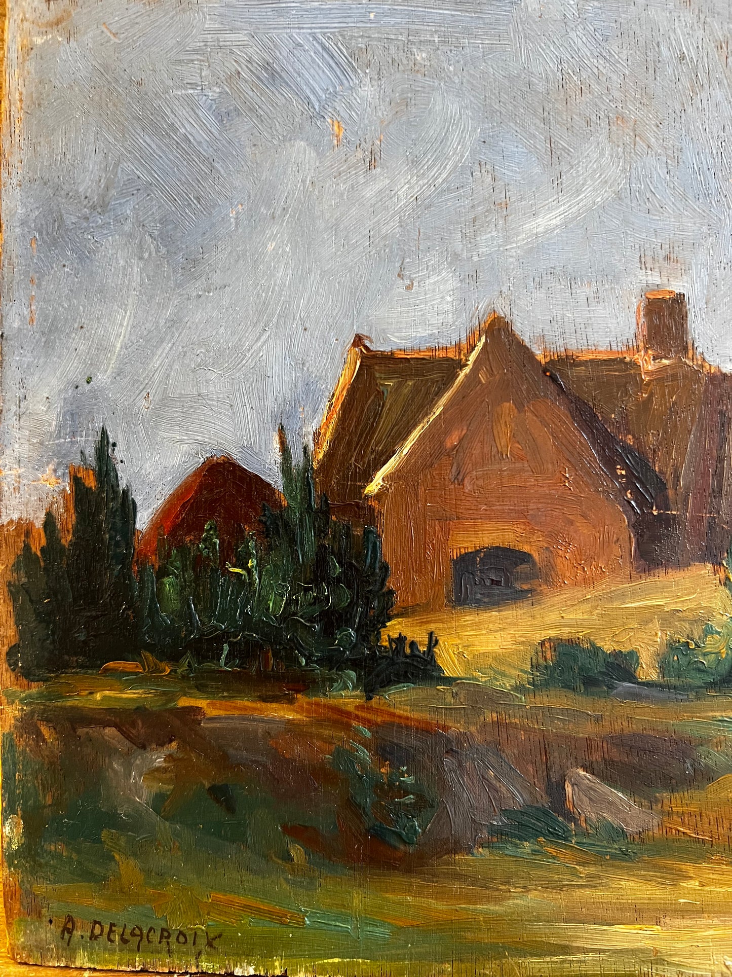 French Oil on Board Landscape Painting