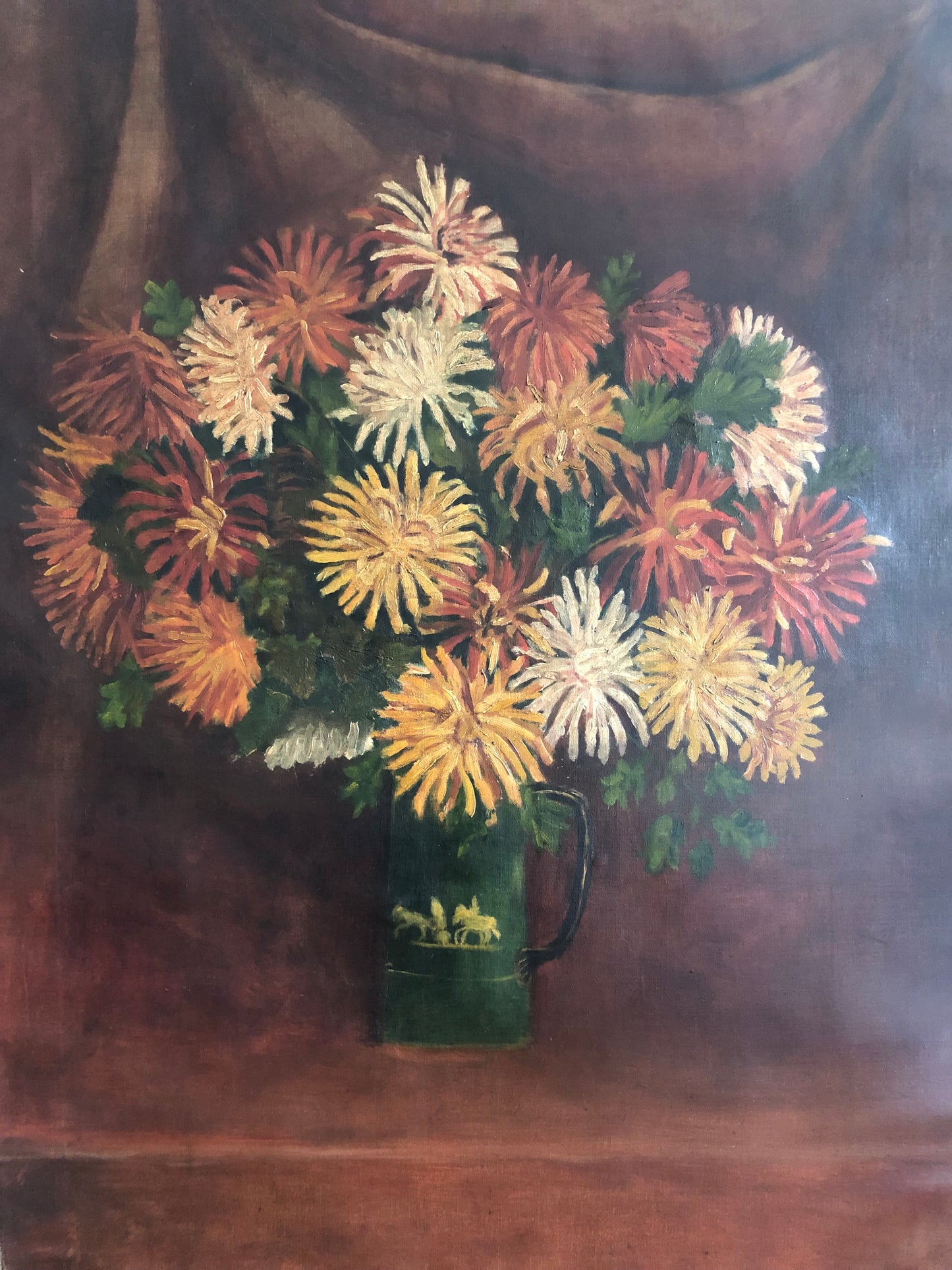 A very large Belgian Floral Oil on canvas Painting