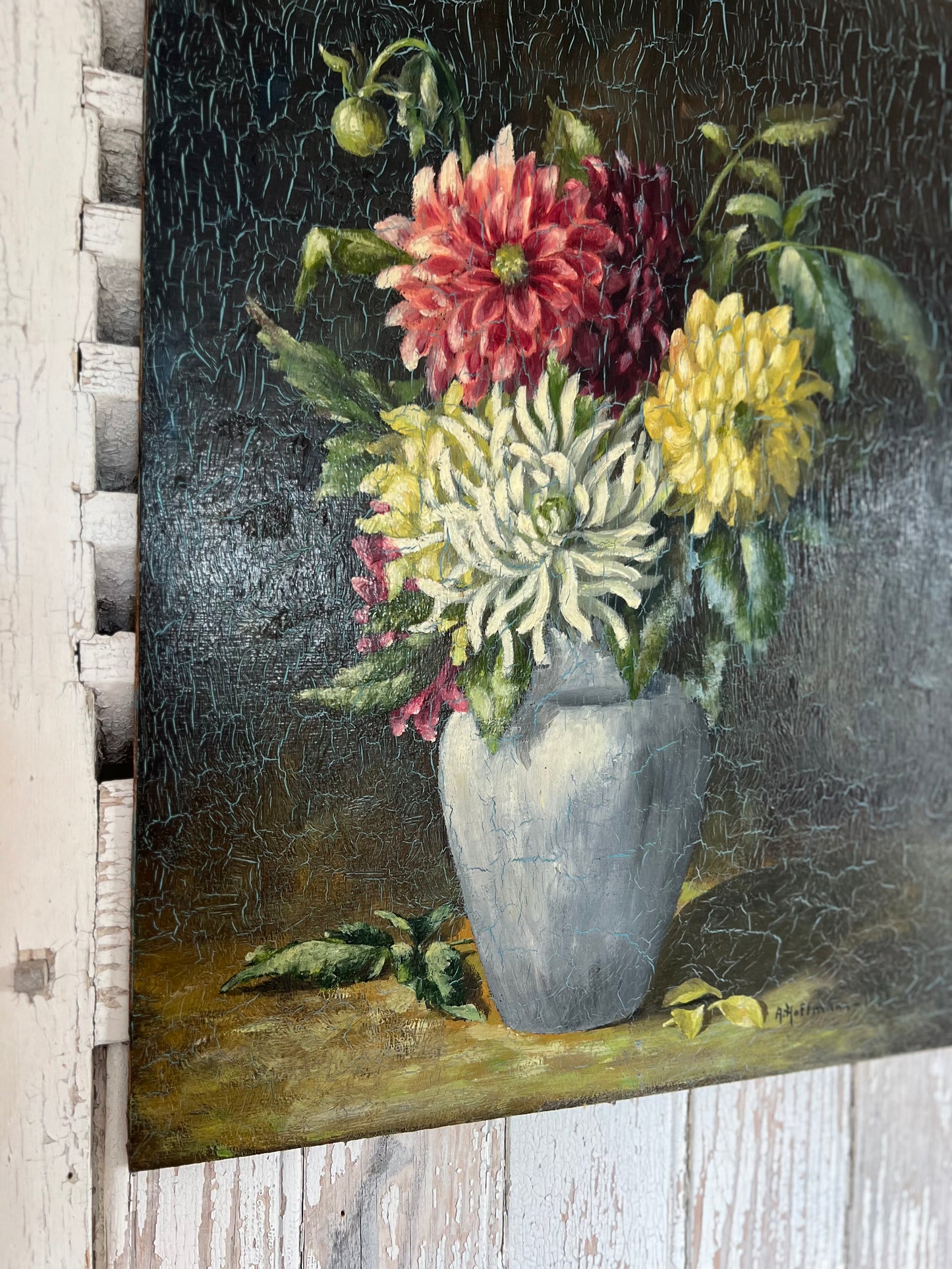 French Oil on Board Floral Painting dated 1932 by. A Hoffman