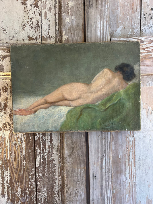 French 1920’s Female Nude Oil On Canvas Painting
