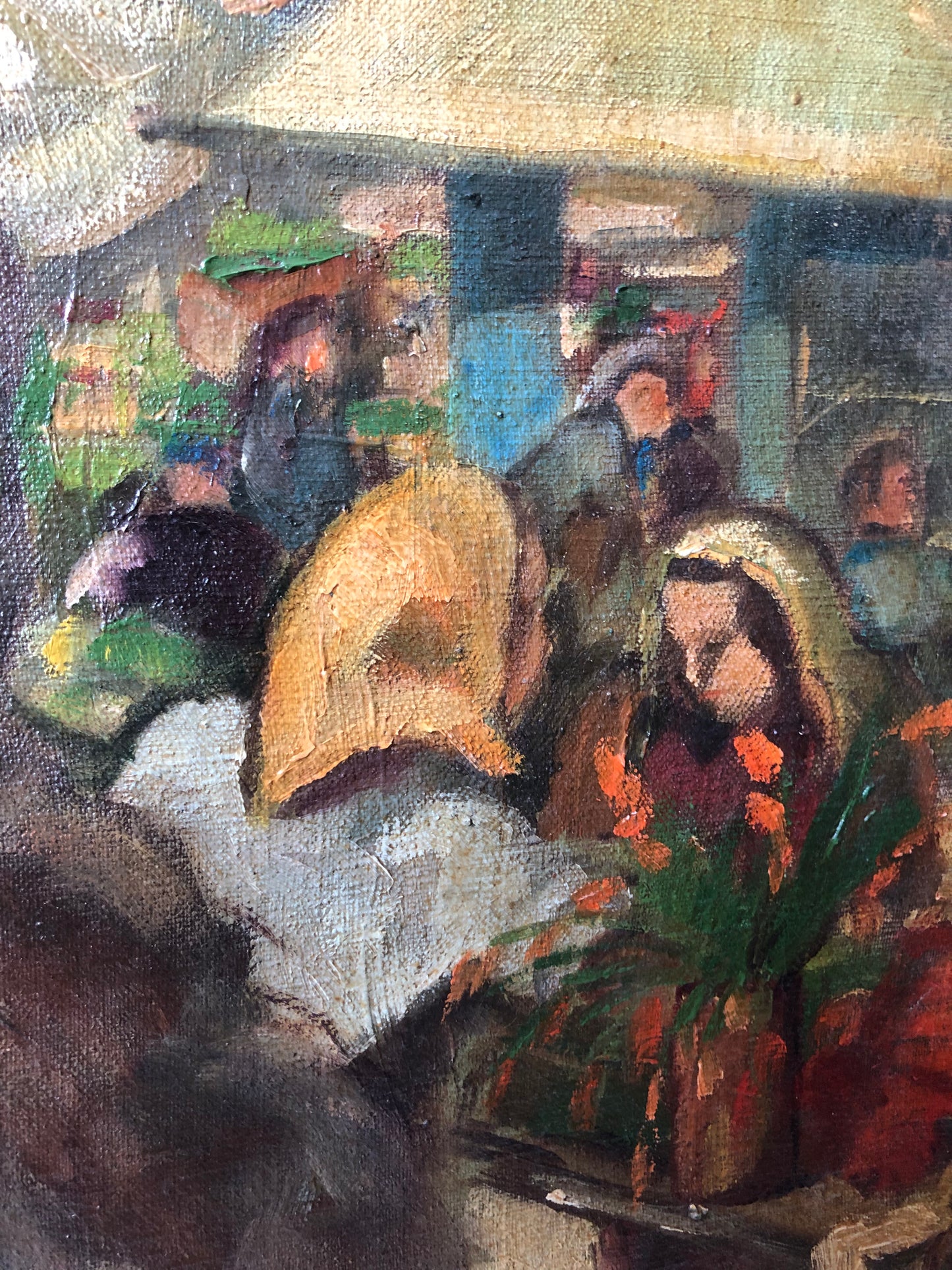 Large French Oil on Canvas Portrait Painting ‘Provence Market’ C1940