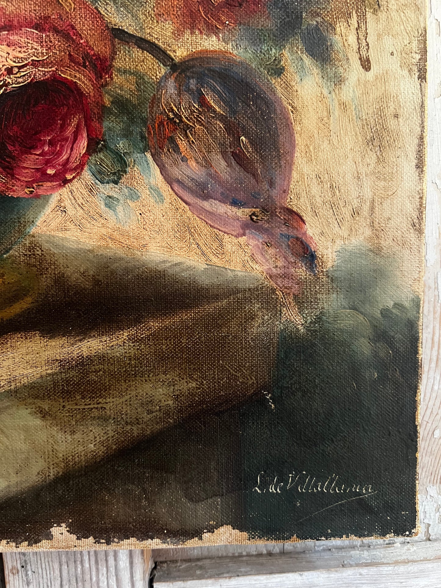RESERVED Early 18th Century French floral oil painting on canvas