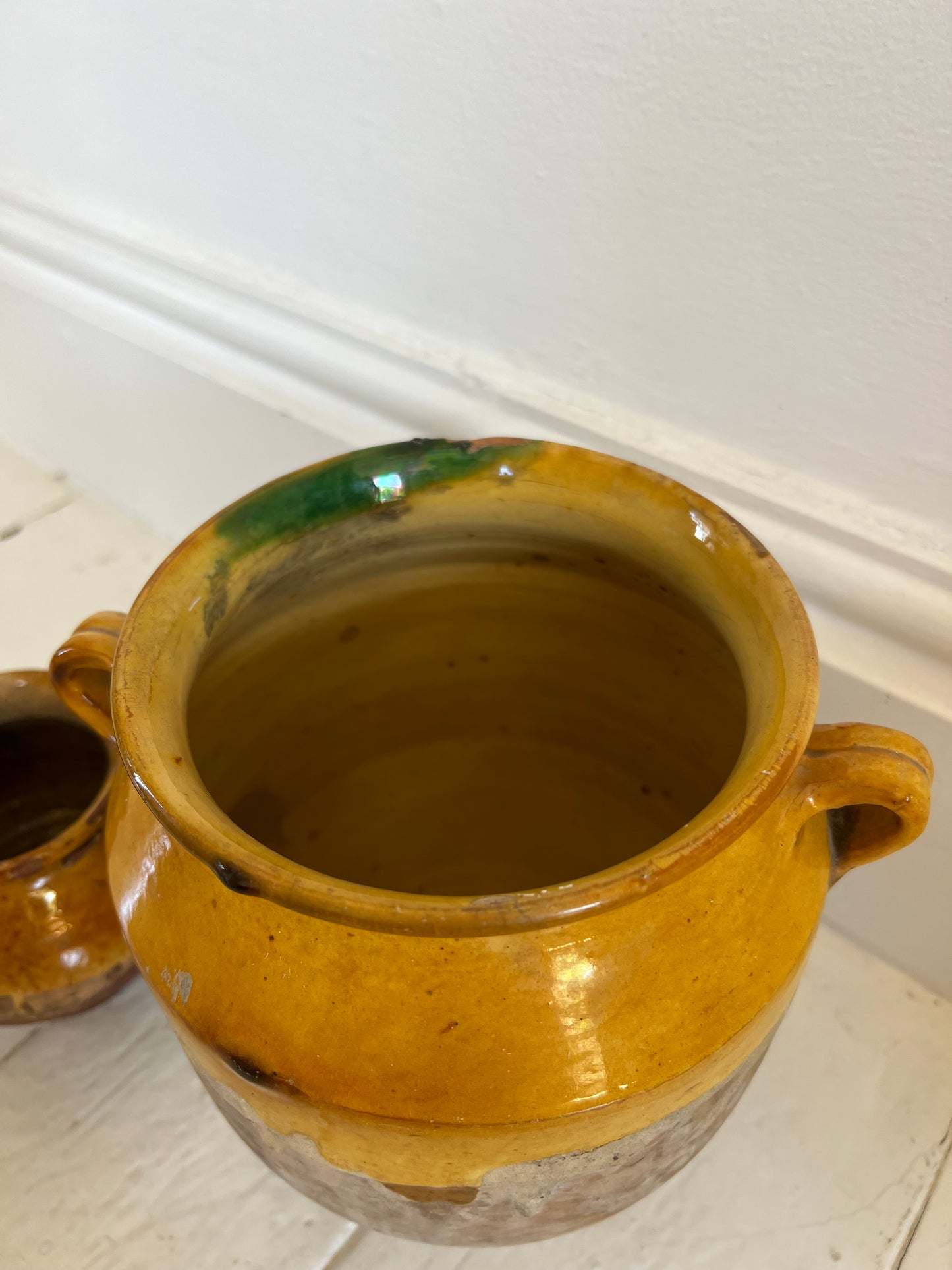 Antique French Yellow & Green Small Confit Pot